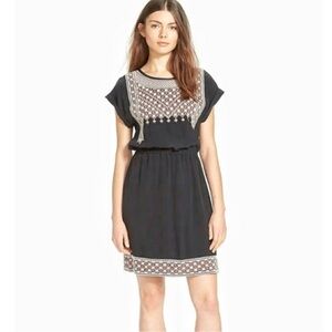Madewell Starflower Black and White Embroidered Mini Dress